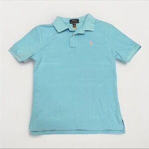 Polo Ralph Lauren Boys Turquoise Size M 10-12 Pink Pony Logo Cotton Collared